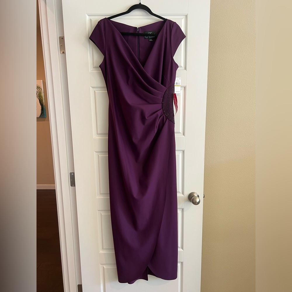 Alex Evenings Summer Plum Draped Sheath Special Occasion Long Dress Size 14